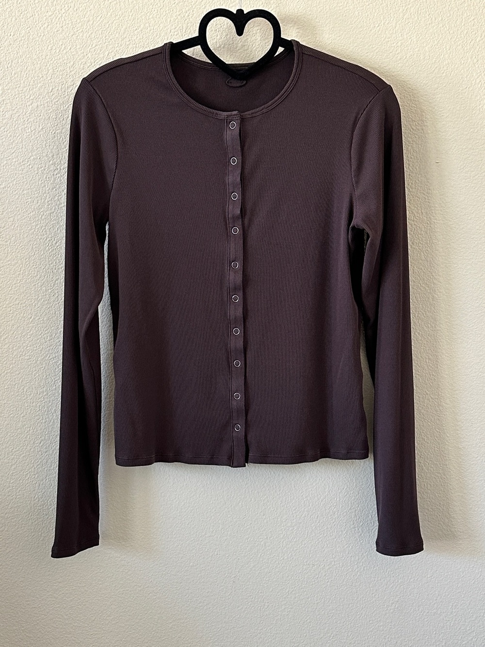 Vuori Chocolate Brown Long-Sleeve Front Snap Button Ribbed Cardigan Top Size M - Picture 9 of 9
